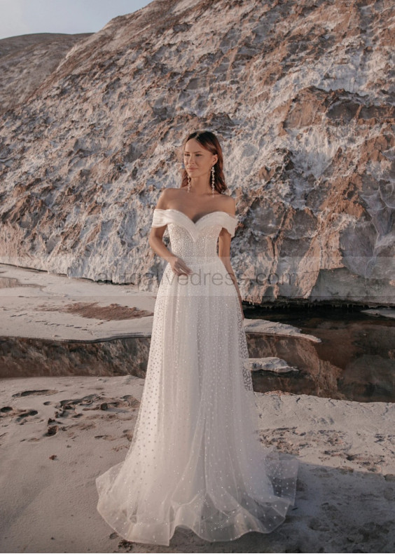 Ivory Lace Tulle Chic Wedding Dress With Removable Train